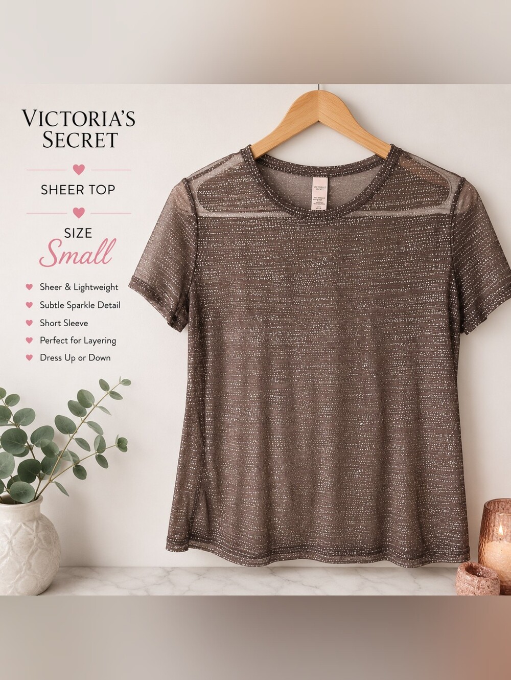 Victoria's Secret Brown Metallic Sparkle Short Sleeve Tee